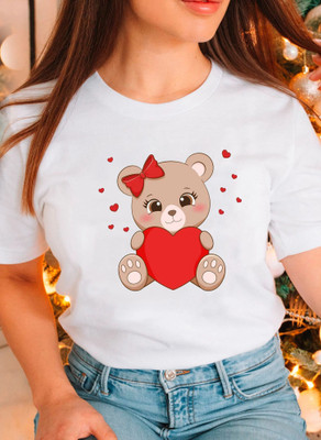 JBF FAB TREND Printed Women Round Neck White T-Shirt