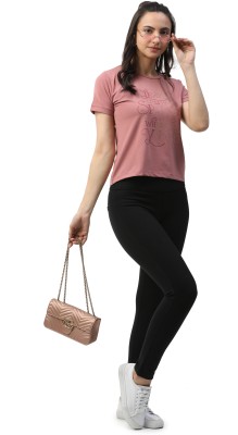 Puremist Solid Women Round Neck Pink T-Shirt