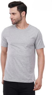 Astrape & Bronte Solid Men Round Neck Grey T-Shirt