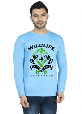 LV CARE Printed, Self Design Men Round Neck Blue T-Shirt