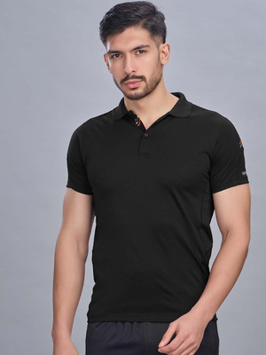 Sport Sun Solid Men Polo Neck Black T-Shirt
