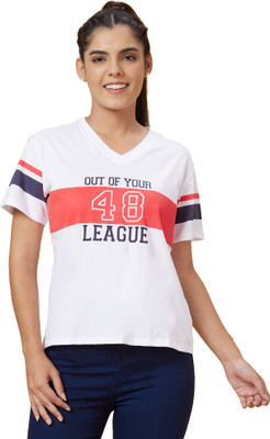 Globus Printed, Typography Women Round Neck White T-Shirt
