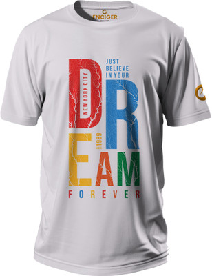 Enciger Typography Men Round Neck Grey T-Shirt