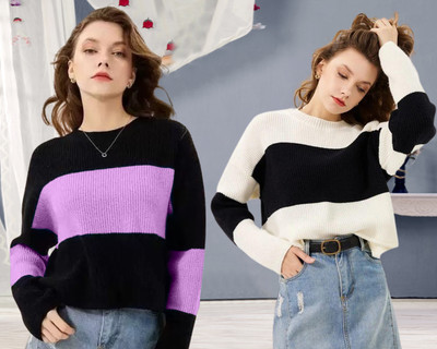 PALAKKIDS Colorblock Women Round Neck Blue, White T-Shirt