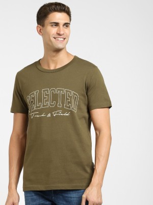 SELECTED HOMME Printed Men Round Neck Brown T-Shirt