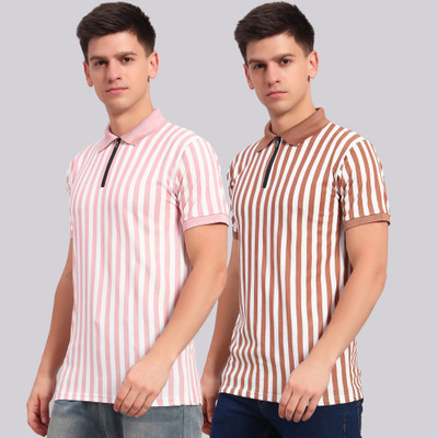 ZEPPI Striped Men Polo Neck Multicolor T-Shirt