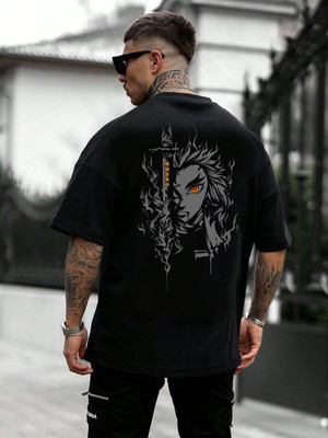 BQF Printed Men Round Neck Black T-Shirt