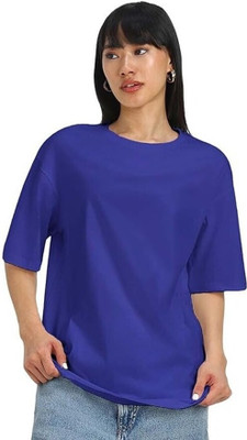 Apachee Solid Women Round Neck Blue T-Shirt