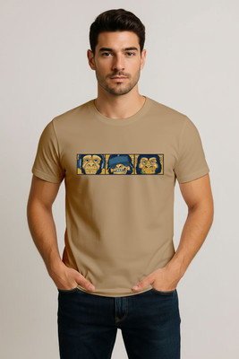 Swaydem Printed, Graphic Print Men Round Neck Beige T-Shirt