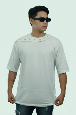 Ajworld Solid Men Round Neck White T-Shirt