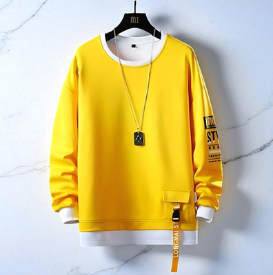 FAOES Graphic Print Men Round Neck Yellow T-Shirt