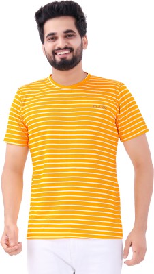 FLEXANT Striped Men Round Neck Yellow T-Shirt