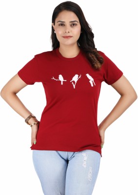 AAPRE Printed Women Round Neck Maroon T-Shirt