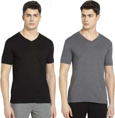 JOCKEY Solid Men V Neck Black, Grey T-Shirt