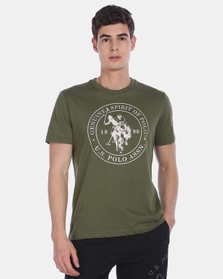 U.S. POLO ASSN. Printed Men Round Neck Dark Green T-Shirt