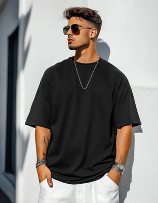 RetroTees Solid Men Round Neck Black T-Shirt