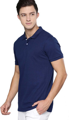 RULEDBYSUN Solid Men Polo Neck Navy Blue T-Shirt