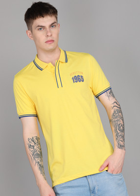 United Colors of Benetton Solid Men Polo Neck Yellow T-Shirt