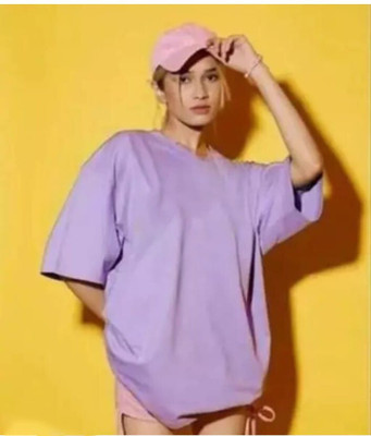 etsun Solid Women Round Neck Purple T-Shirt