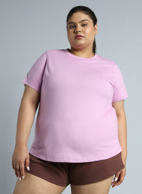 Cult Solid Women Round Neck Pink T-Shirt