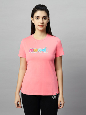 Laasa Sports Printed Women Round Neck Pink T-Shirt