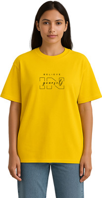 Buddy Collection Printed Women Round Neck Yellow T-Shirt