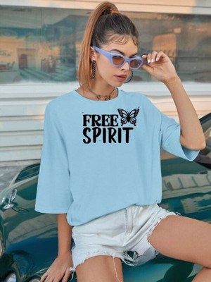 Styliciity Printed Women Round Neck Blue T-Shirt
