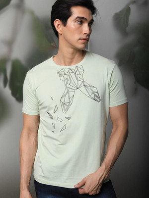 RARE RABBIT Printed Men Round Neck Green T-Shirt