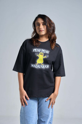 VEYRE Graphic Print Women Round Neck Black T-Shirt