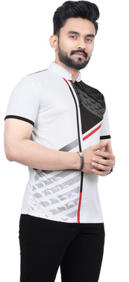 dhaari by unique creation Printed Men Mandarin Collar White, Grey, Black T-Shirt