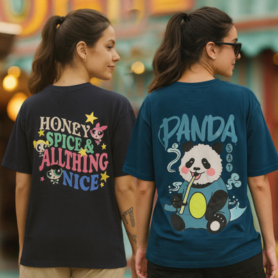 Fabflee Printed Women Round Neck Multicolor T-Shirt