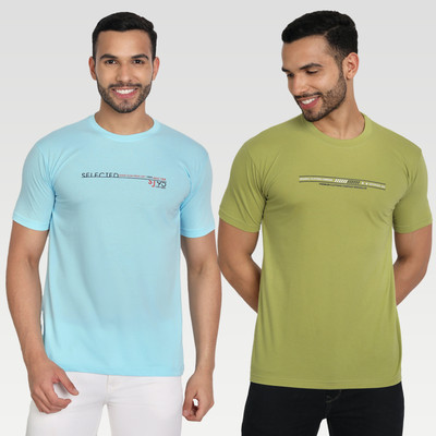 Zeffit Printed Men Round Neck Light Blue, Light Green T-Shirt