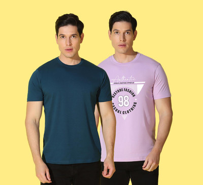 WOOSTRO Solid, Printed Men Round Neck Multicolor T-Shirt