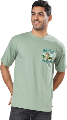 London Hills Graphic Print Men Round Neck Light Green T-Shirt
