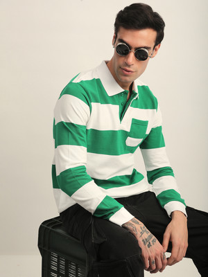 DILLINGER Striped Men Polo Neck White T-Shirt