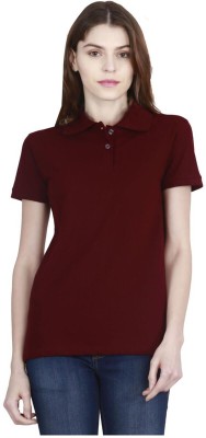 holdvalley Solid Women Polo Neck Maroon T-Shirt