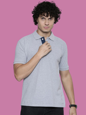 BURRMELLOW Solid Men Polo Neck Grey T-Shirt