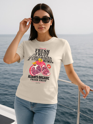 JUNEBERRY Printed Women Round Neck Beige T-Shirt