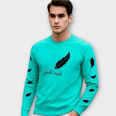 FAOES Printed Men Round Neck Blue, Green T-Shirt