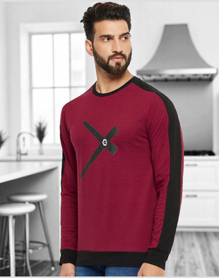 Autna Printed Men Round Neck Maroon T-Shirt