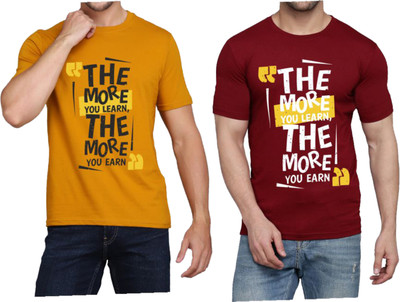 WOOSTRO Printed Men Round Neck Brown, Maroon T-Shirt