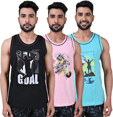 COLORS by Rupa Frontline Graphic Print Men Round Neck Black, Pink, Light Blue T-Shirt