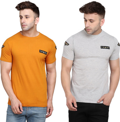 tfurnish Printed Men Round Neck Silver, Gold T-Shirt