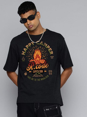 R.Code by The Roadster Life Co. Graphic Print Men Round Neck Grey T-Shirt