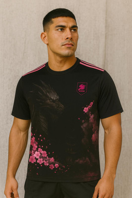 UNIQ Printed Men Polo Neck Black T-Shirt