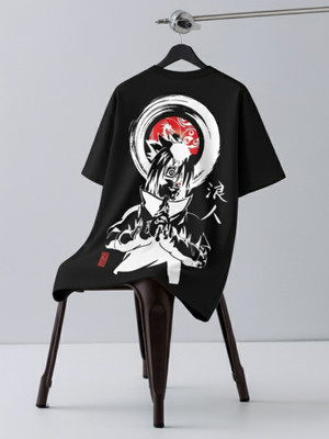 Jump Cuts Printed Men Round Neck Black T-Shirt