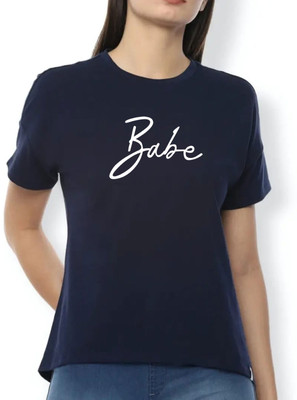 Nilan Tees Wear Printed Women Round Neck Navy Blue T-Shirt