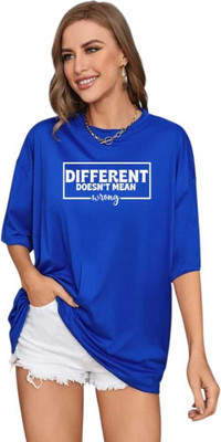 Fluffy Enterprises Printed Women Round Neck Blue T-Shirt
