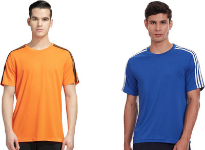 OctaBox Striped Men Round Neck Orange, Blue T-Shirt