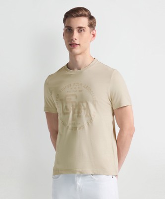 U.S. POLO ASSN. Printed Men Round Neck Beige T-Shirt